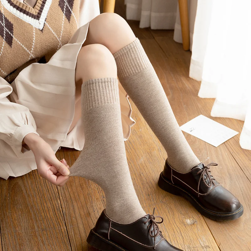 

Осень-зима, утепленные шерстяные однотонные носки на плоской подошве, теплые утягивающие универсальные носки до середины икры на флисовой подкладке