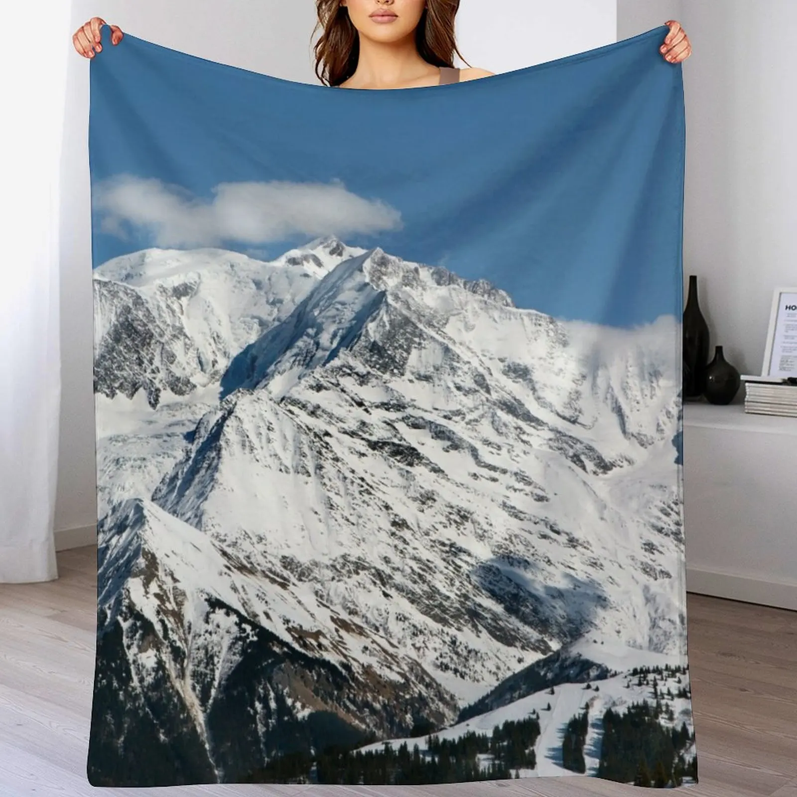 New Mt. Blanc with clouds Throw Blanket Bed Hairys Hair Blankets