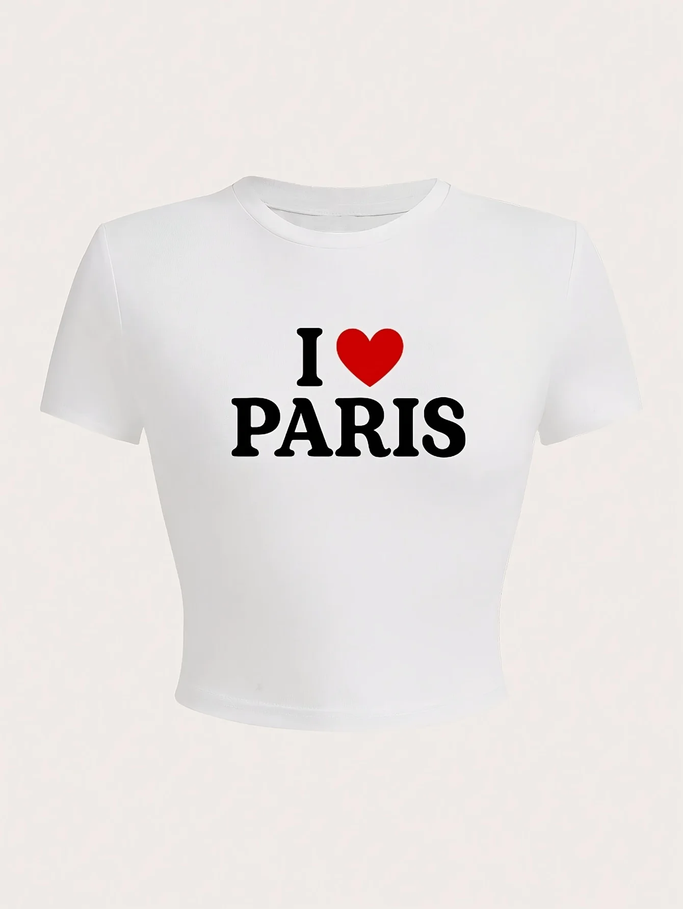 المرأة "أنا أحب باريس" الأبيض المحاصيل تي شيرت كامل كم قصير Harajuku كم ملابس كاجوال الشارع بلايز تيز الملابس الجمالية