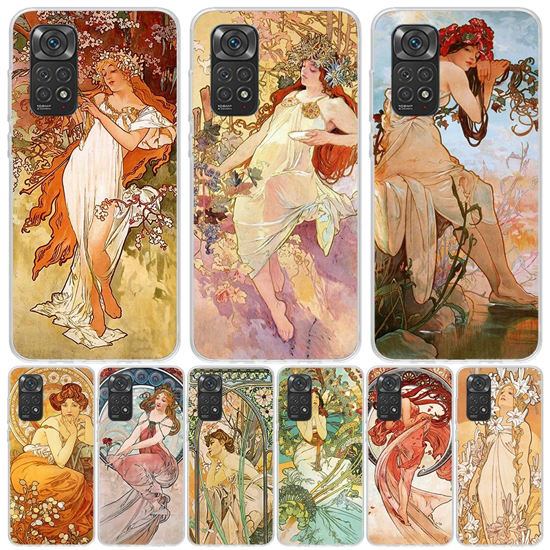 Alfons Mucha Primavera Phone Case For Xiaomi Redmi Note 14 13 12S 12 11S 11T 11E Pro Plus 10S 10 Art Customized Coque Capa Note 