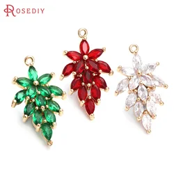6PCS 14x25MM High Quality 18K Gold Color Brass and Zircon Tree Leaf Leaves Charms Pendants Jewelry Making Diy Accessories