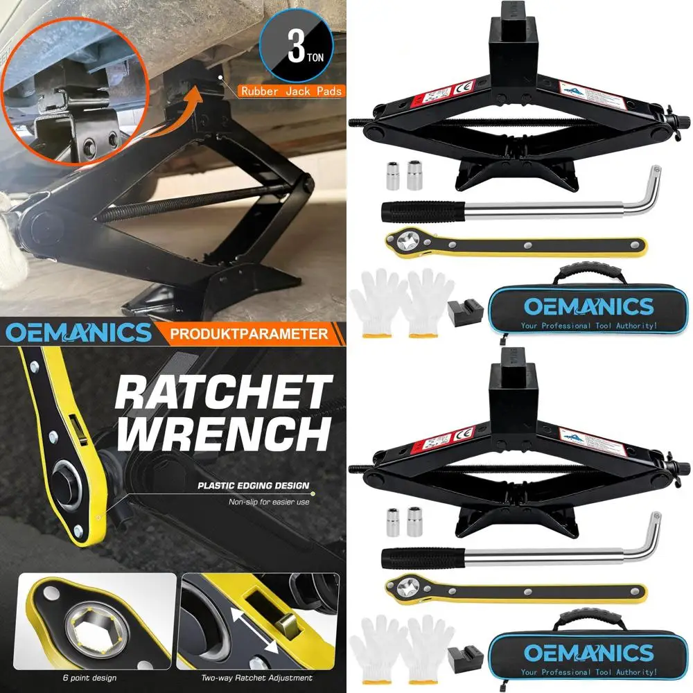 

3 Ton Scissor Car Jack Kit with Universal Lift Jack and Slotted Rubber Pad Adapter