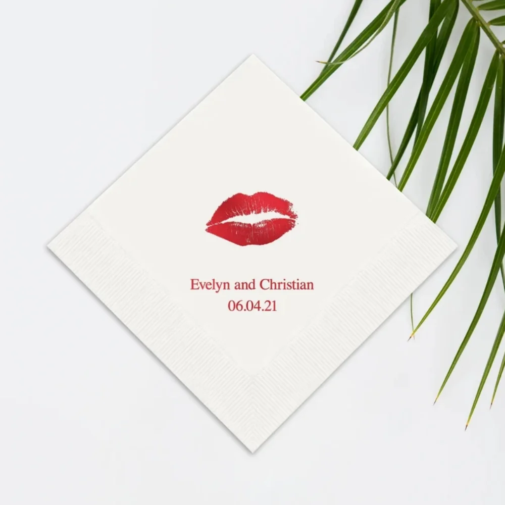 

50 Pcs Kiss Print Personalized Napkins - Her Birthday - Bachelorette Party - Bachelor Party - Stagette - Dinner Size - Luncheon