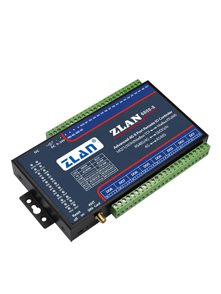 JSON Modbus Gateway, 4G, Rs485, MQTT, RS485, 8 puertos DI/DO/AI, Ethernet, Io, ZLAN6808-8