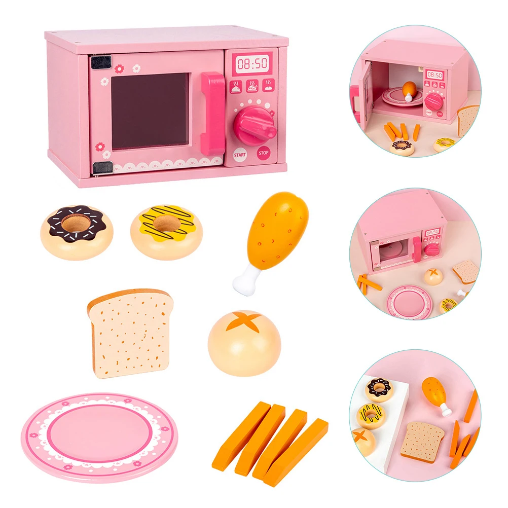 

1 set 1 Set Wooden Microwave For Kids Interactive Household Children Play Simulated Learning Microwave Kids Accessories Supplies