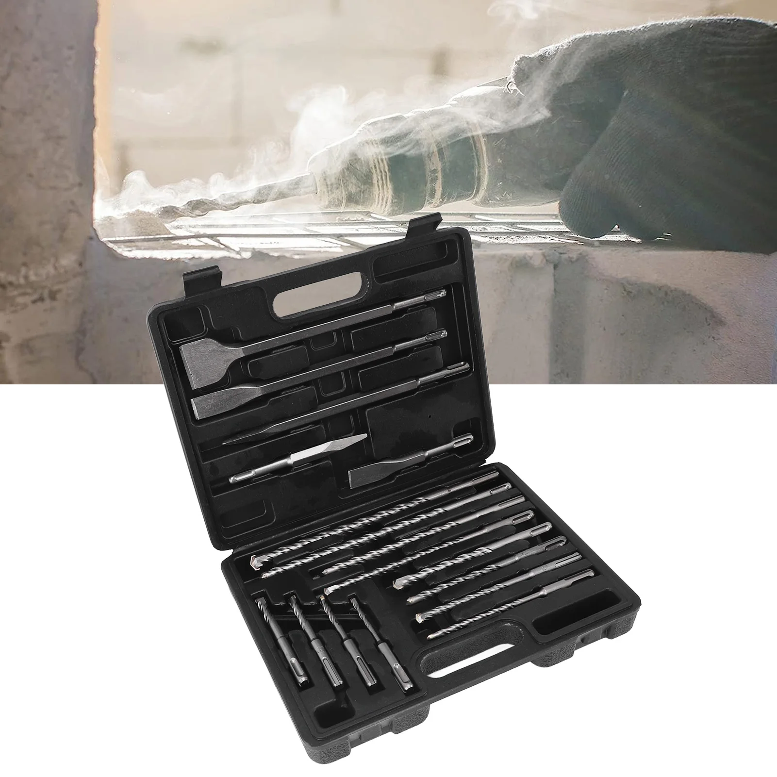 17Pcs Hammer Drill Chisel Bit Combination Set Electric Rotary Hammer Parts for Concrete Tile with Box