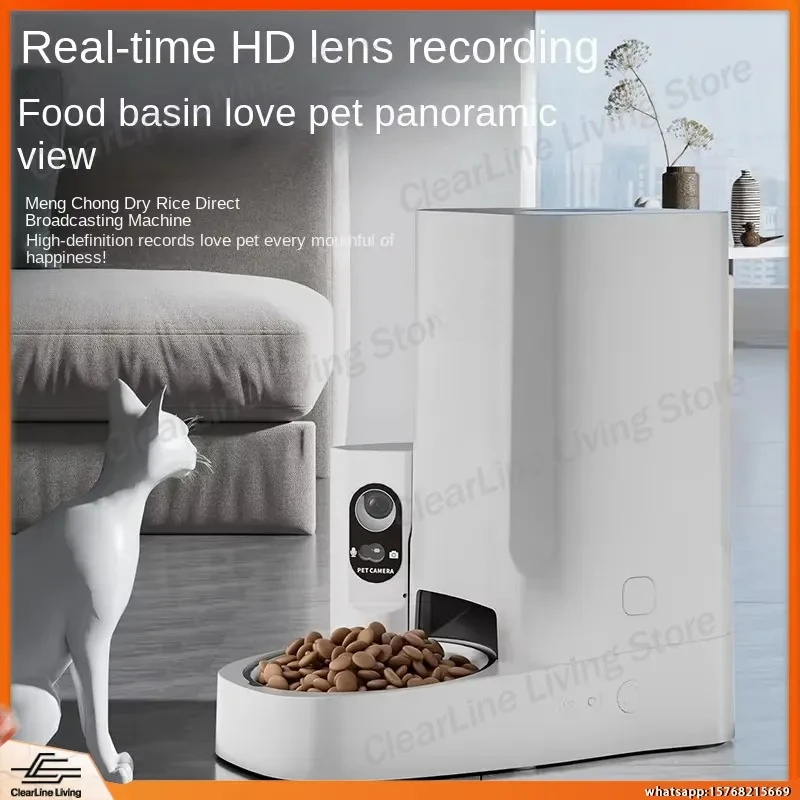 Smart Automatic Pet Feeder with Camera Video Monitoring for Cats and Dogs WiFi Remote Control Scheduled Feeding Desktop Pet