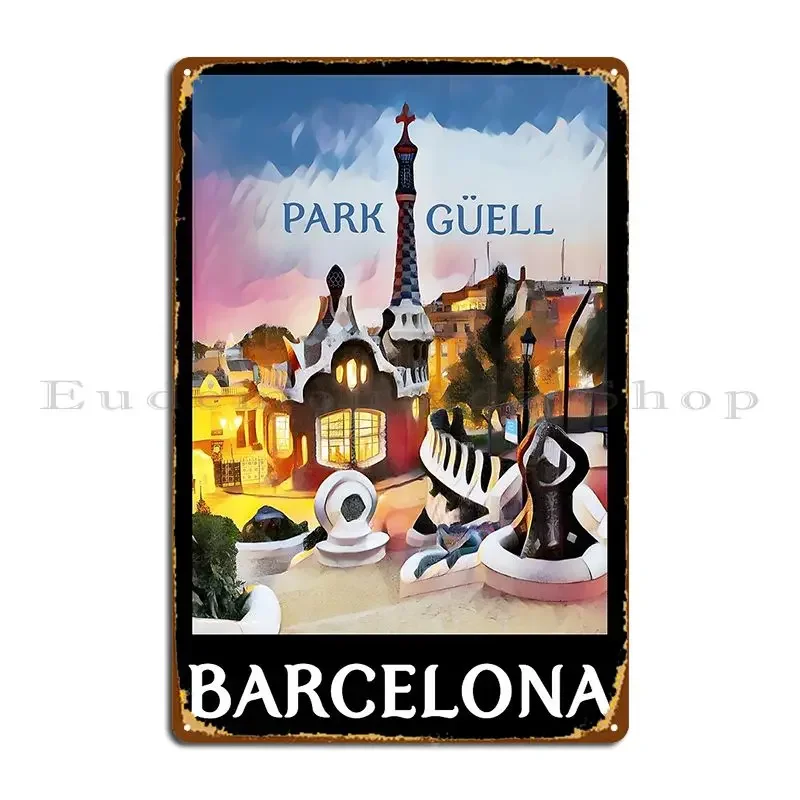 Park Guell Barcelona Metallschild, personalisierte Garagendekoration, Party-Wanddekoration, Blechschild, Poster