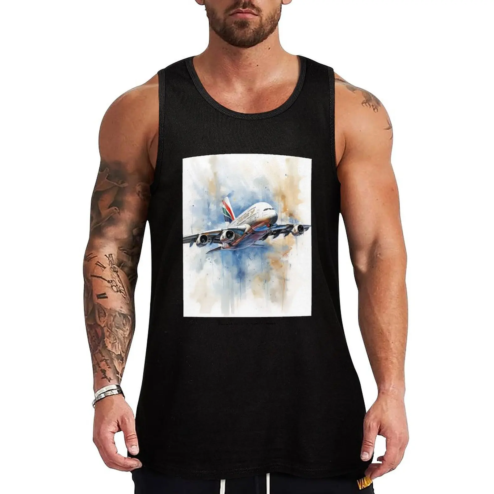 Emirates A380 2008 Airbus Super jumbo Jet A380 Art Art Gift Tank Top plain t-shirt Fitness men clothing