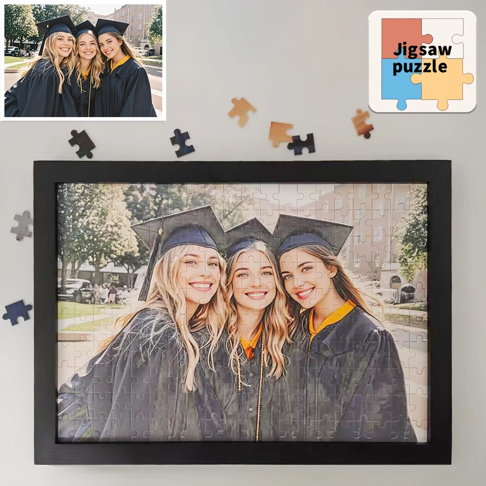 【Custom】Framed Wooden Puzzles, Custom Graduation Photo Puzzles as Gifts, Personalized, Multiple Color Sizes Wooden Frames, Gifts