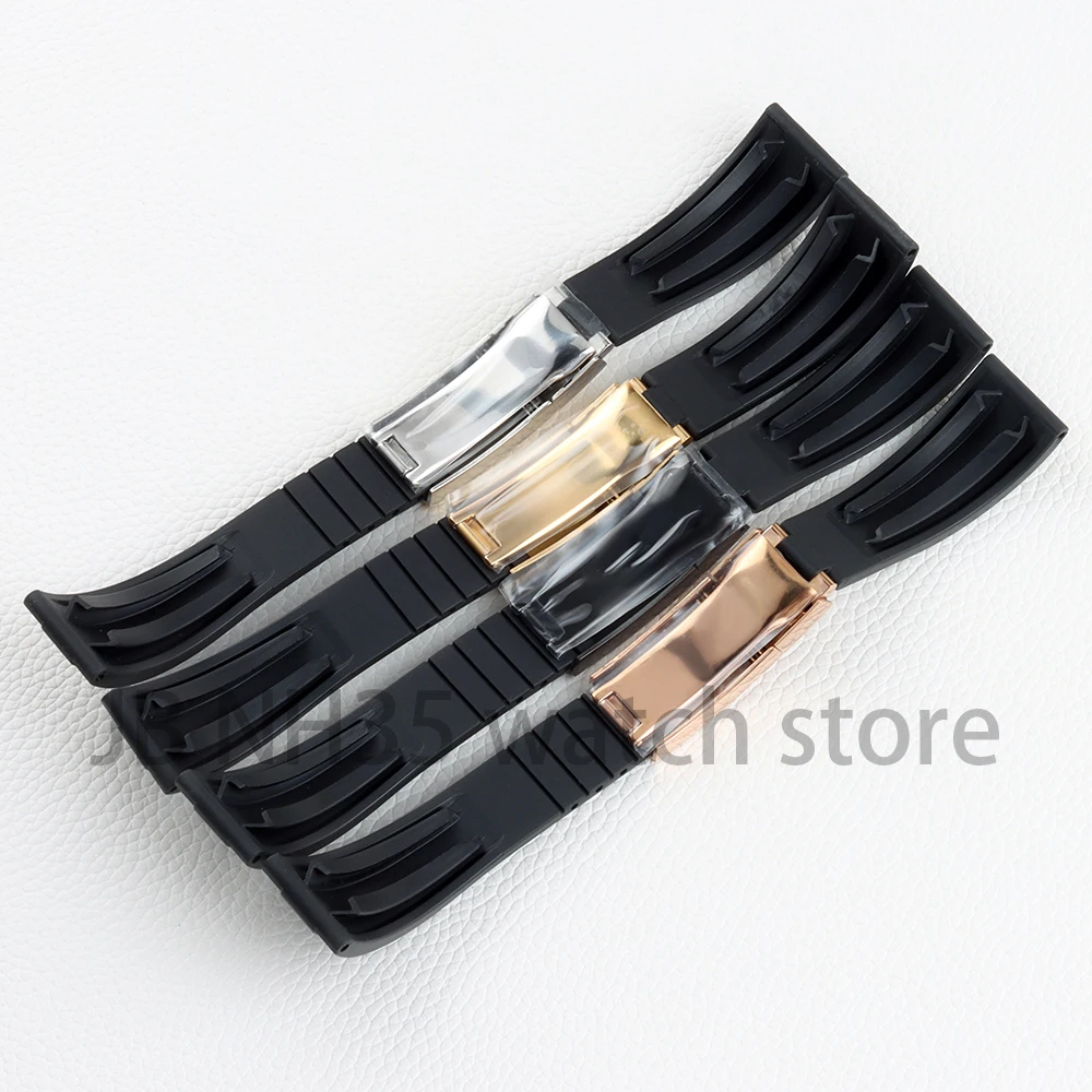 20mm Black PVD Rubber Watch Strap For Yacht-Master Seiko Submariner NH35 NH36 Movement Watch Case Black Silicone Bracelet