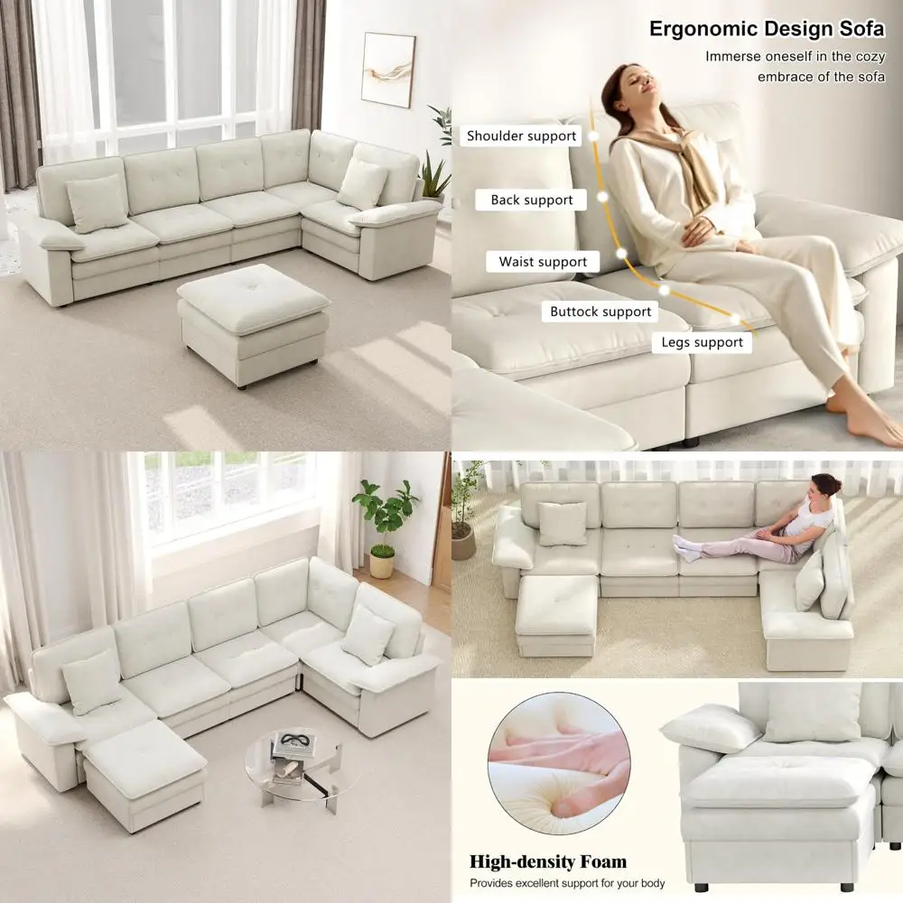 6-местный L-образный секционный диван с пеной с эффектом памяти высокой плотности для удобной гостиной, роскошные сидения большого размера