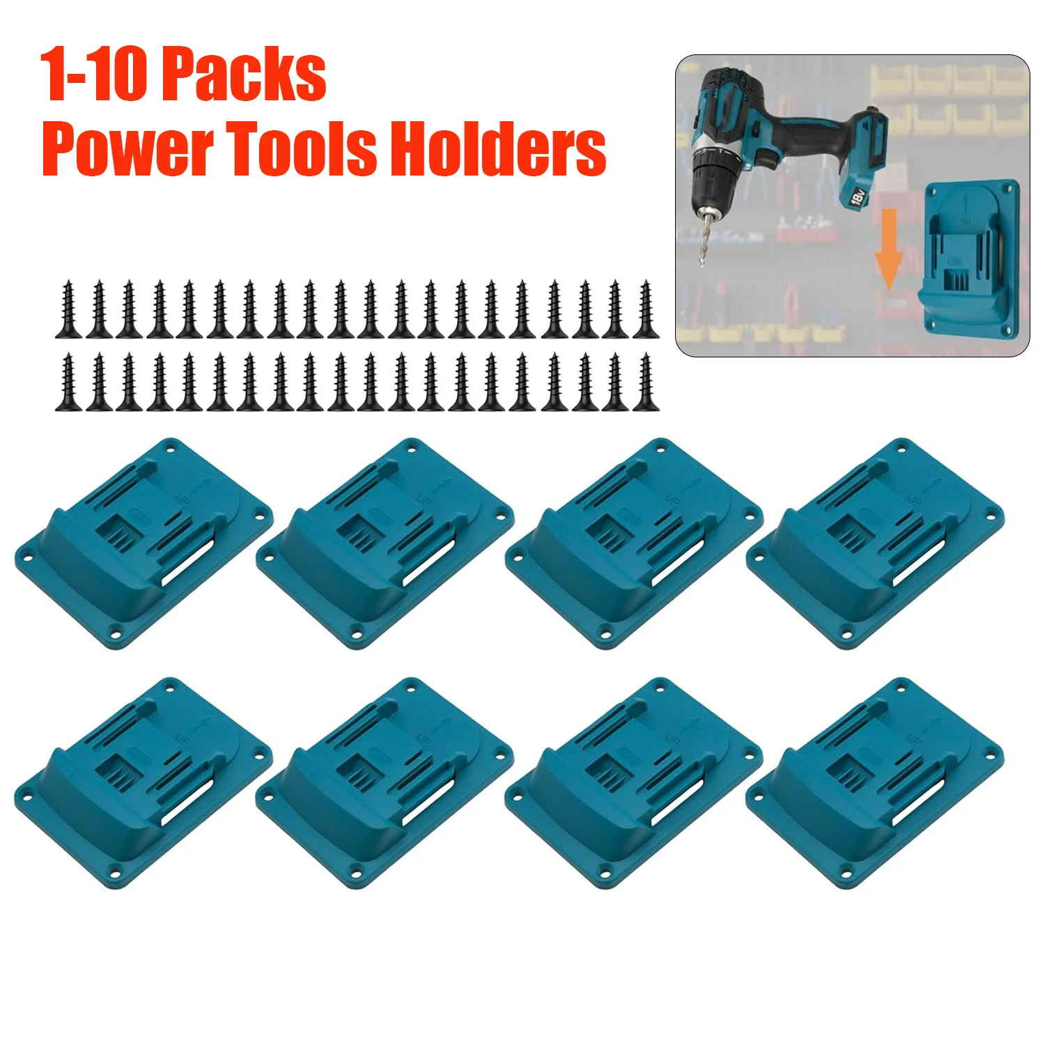 Drill Tool Wall Mounted Base Hanger Compatible Motorized Stand Set for Makita18V Lithium-lon Tools - 1-10 Pack with Screws