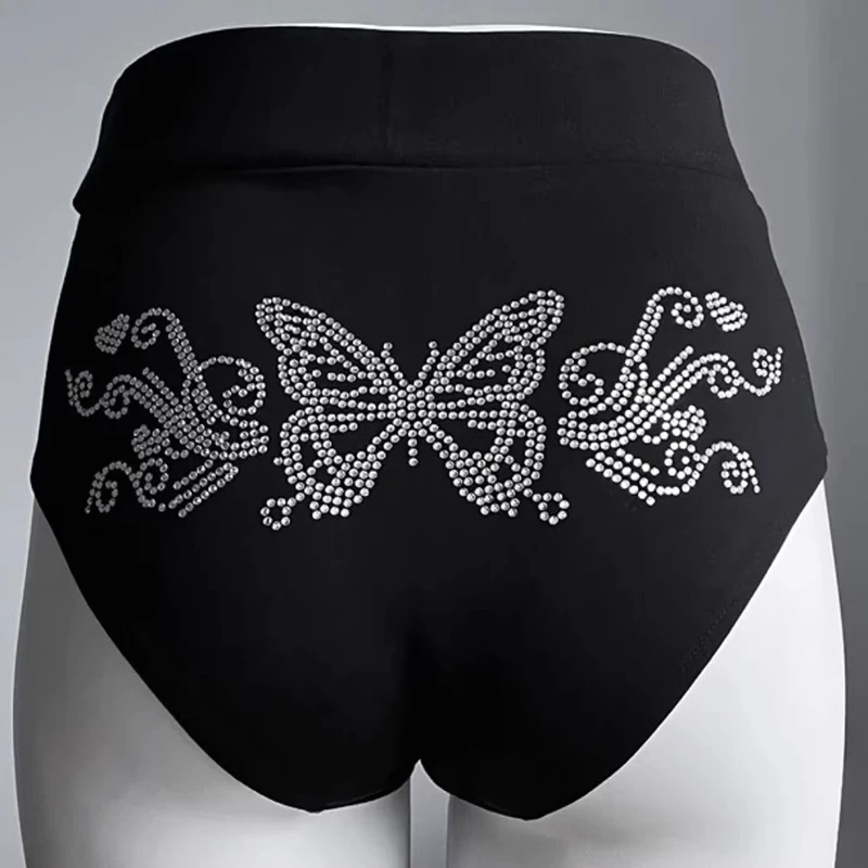 

Модные эластичные шорты с высокой талией, украшенные блестящими стразами, для танцев, джаза, сексуальные, термостойкие, черные, универсальные.
