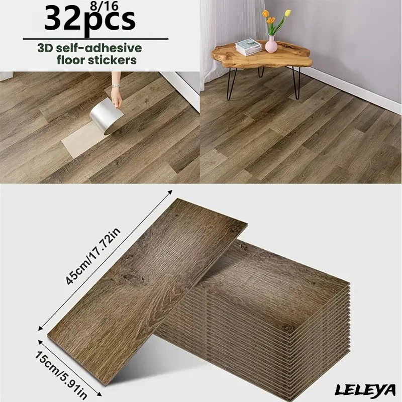 Thicken Wood Grain Floor Sticker Industrial Cement PVC Vinyl Floor Sticker Self-adhesive Waterproof Tile Sticker Home Decor
