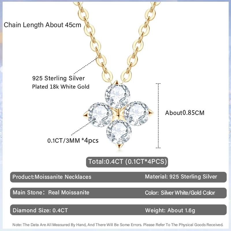 Trendy 0.4cttw Clover Moissanite Pendants Necklaces for Women 925 Sterling Silver Elegant Luxury Diamond Necklace Jewelry Gifts