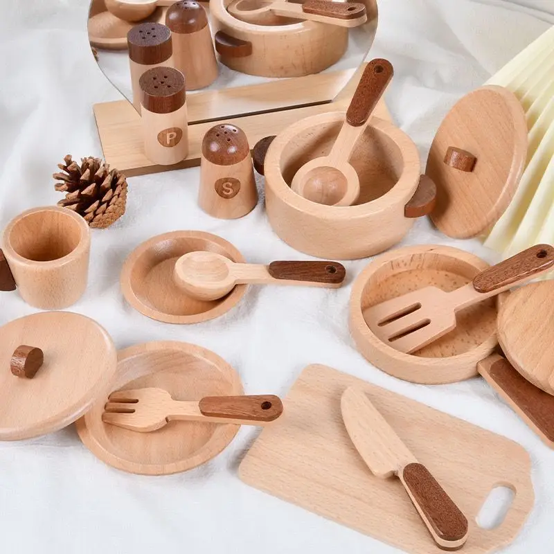 Juguetes preescolares de madera Natural para niños, frutas y verduras, casa de juegos de simulación, utensilios de cocina, juguetes cognitivos en miniatura de madera