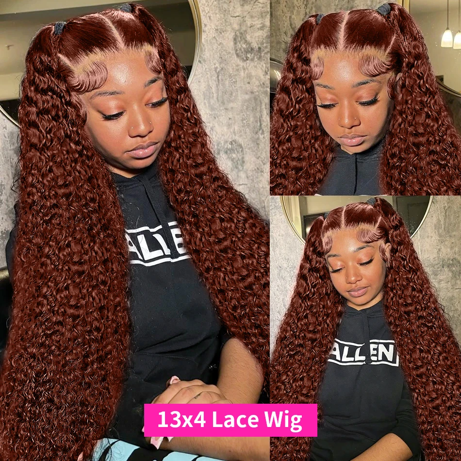 30 36 Inch Reddish Brown Deep Wave 13X6 Lace Frontal Wig Colored Curly 13x4 Lace Front Human Hair Wigs