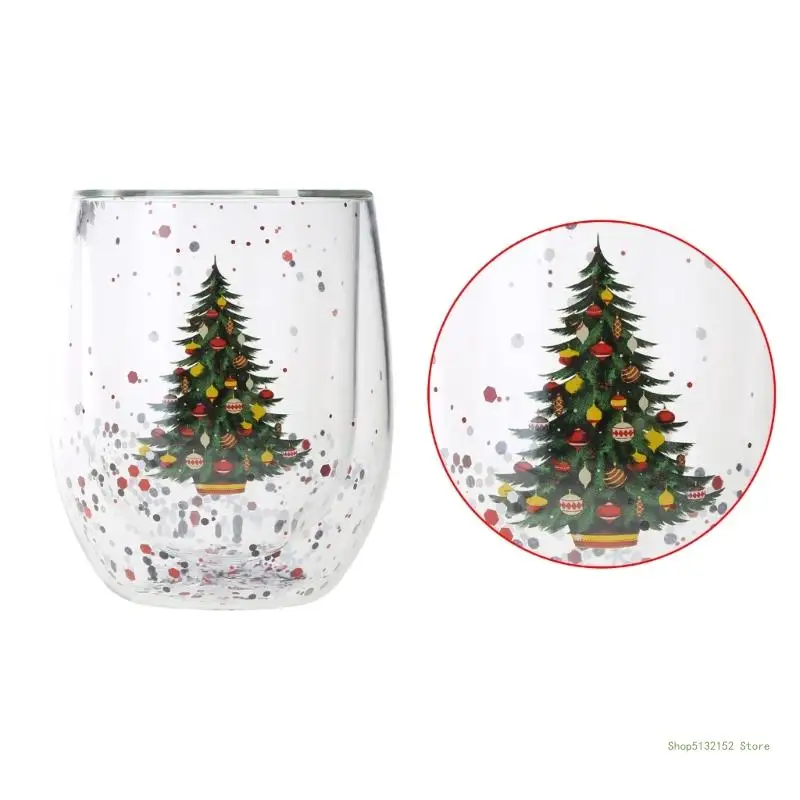 QX2E 300ml Unique Tea Cup BPA Coffee Glass Movable Glitter Sequin Drinking Good Grip Christmas Tree Milk Glass Gift