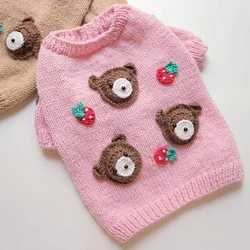 Bonito urso cabeça animal de estimação camisola teddy bichon quente vestido de inverno filhote de cachorro jumper dois pés camisola de malha produtos para cães