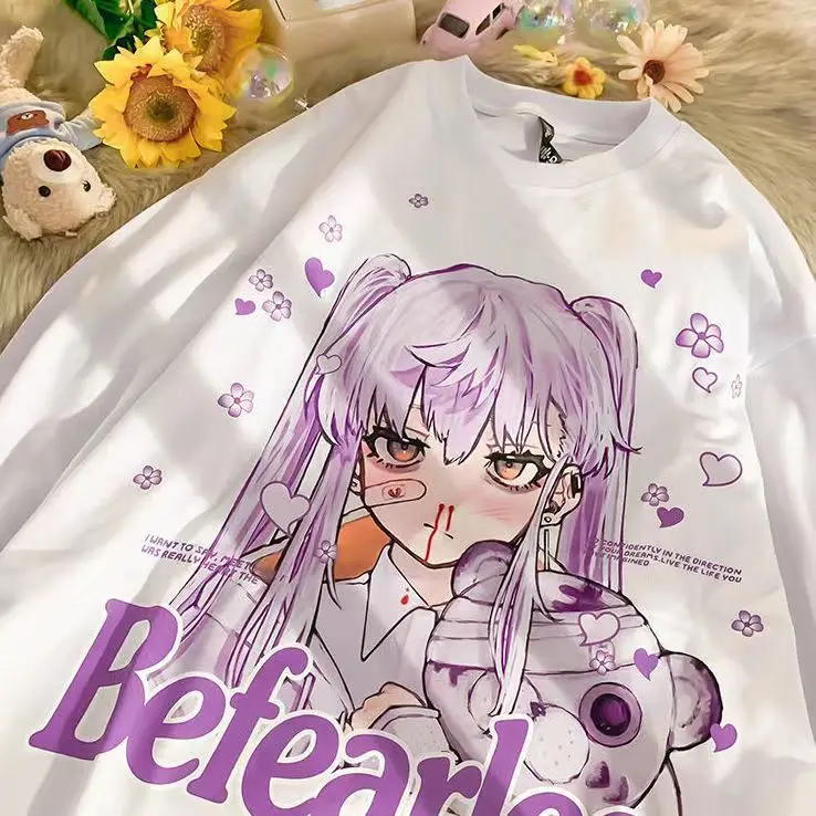 

2022 Summer Spring Anime Long Sleeve Loose Cute Women's T-shirt Kawaii Top Y2K