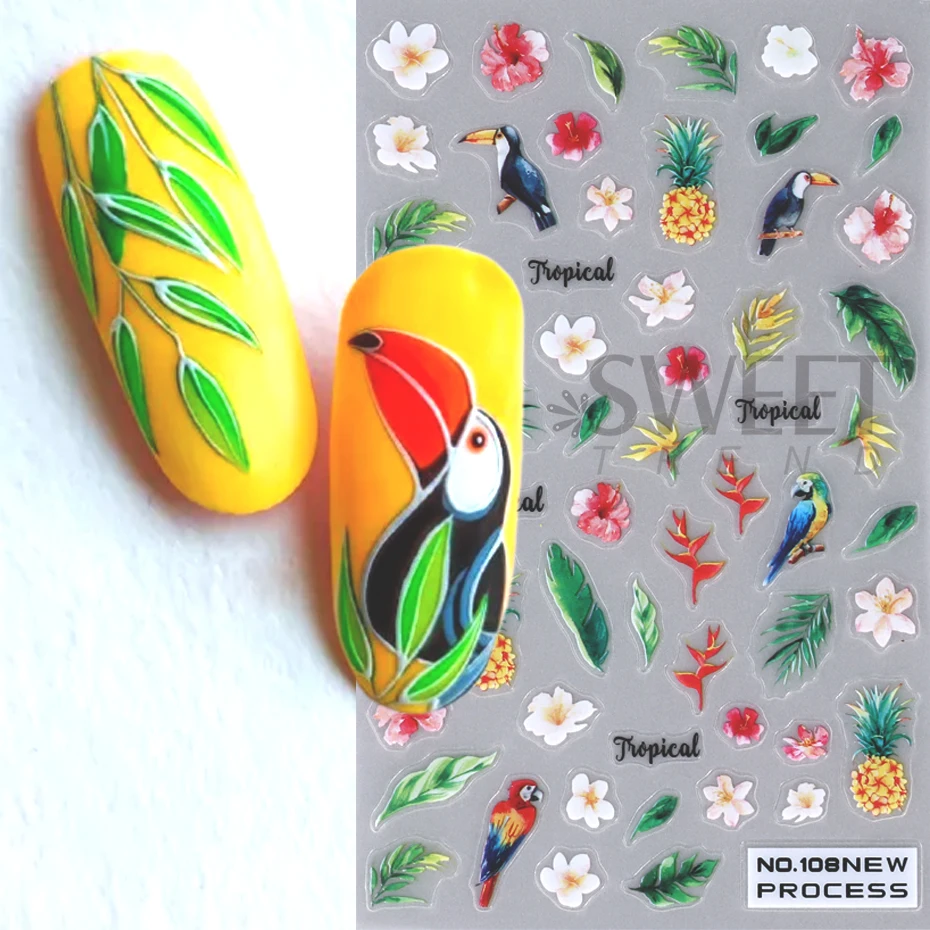 Bee Ladybug Nail Art Stickers 3D Autumn Leaves Daisy Florals Slider Cute Animal Bird Decal Manicure Decoration Nails Tips Beauty