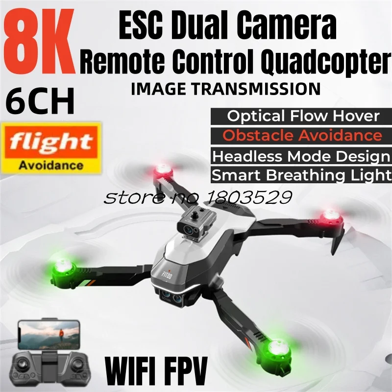 8K ESC Dual Kamera FPV Fernbedienung Quadcopter Smart Atem Licht Optischen Fluss Hindernis Vermeidung Schwerkraft Sensor RC Drone