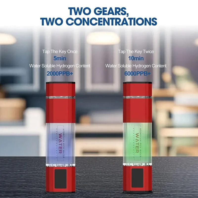 Hydrogen Rich Water Bottle 6000PPB PEM Electrolysis Type-C Rechargeable Portable Hydrogen Water Generator