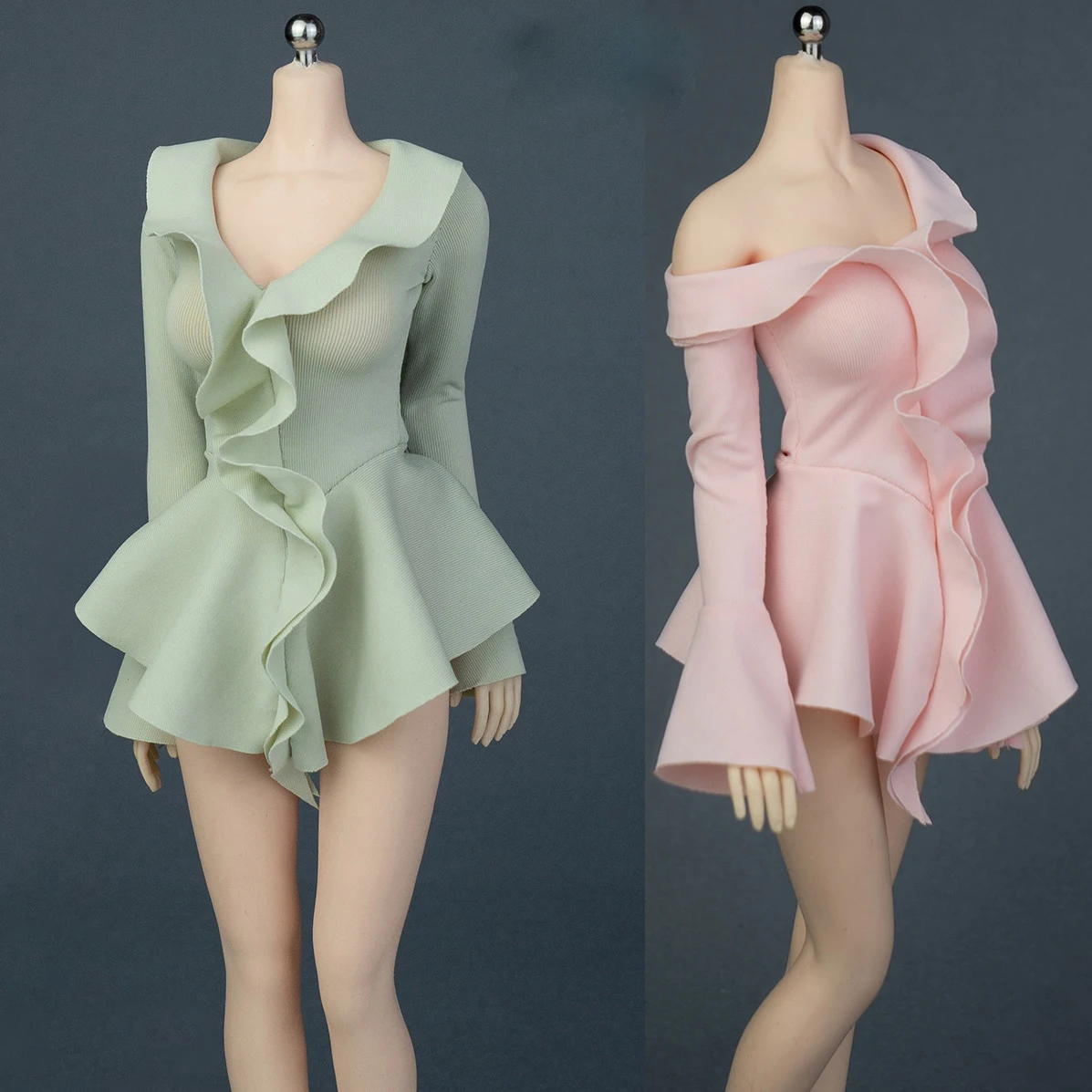 New 1/6 Scale Sweet Gir Off-shoulder Flared Sleeve V-neck Dress Clothes Model Fit 12