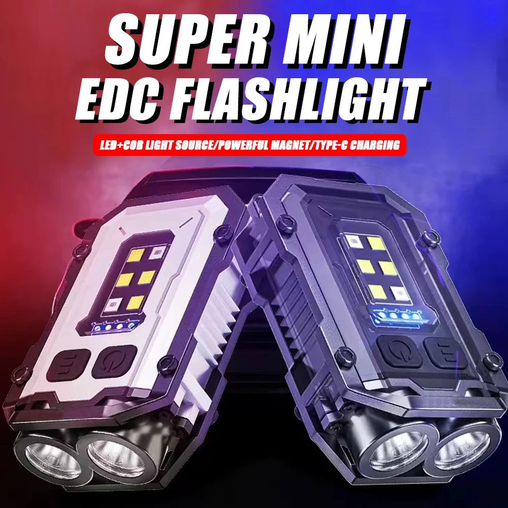 

Mini Protable LED COB Flashlight Pocket 12 Lighting Modes USB Rechargeable Torch Multi-Functional EDC Hat Clip Keychain Lantern