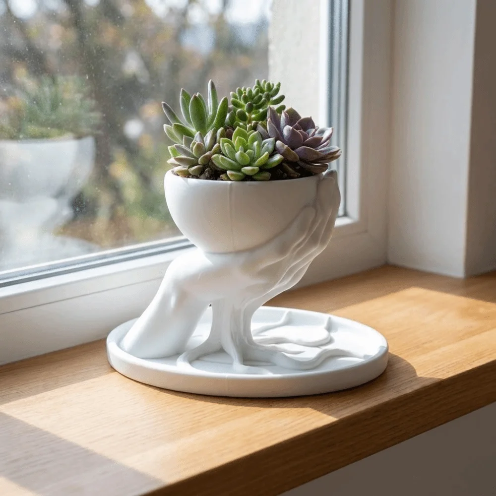 3D Printed Tree Hand Shape Succulent Pot Unique Decorative Jewelry Storage Tray Plastic Marble Texture Keys Storage Bowl Outdoor