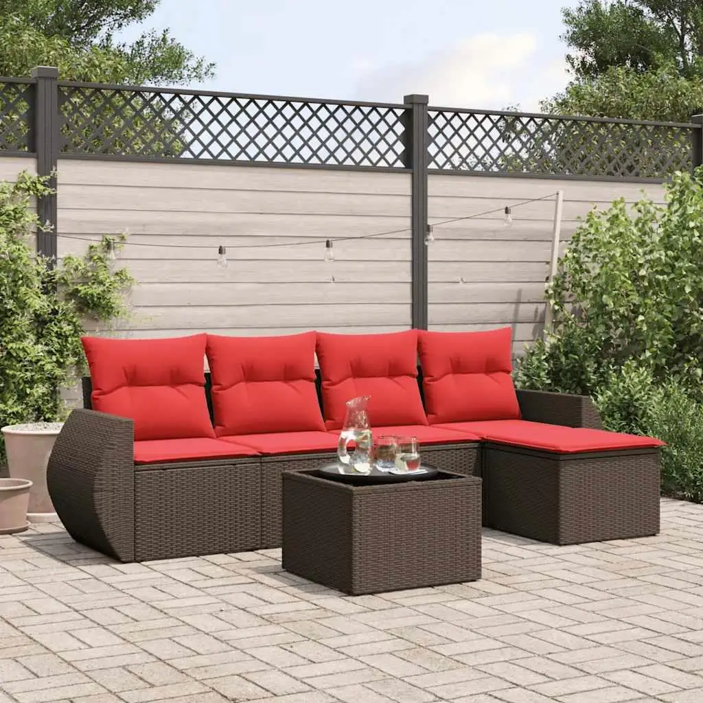

Cozy Outdoor 6 Piece Patio Sofa Set with Cushions Brown Rattan Furniture
