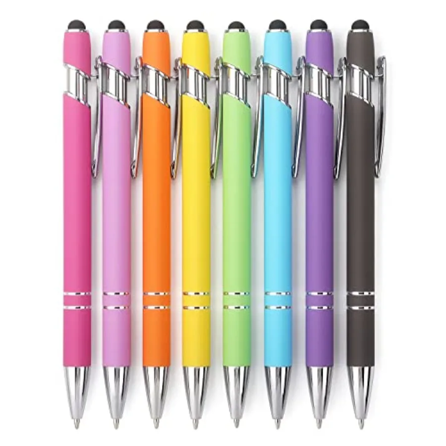 

8 Pack Ballpoint Pen 2-in-1 Stylus Retractable Ballpoint Pen with Stylus tip, Metal Stylus Pen for Touch Screens, 1.0 mm Black