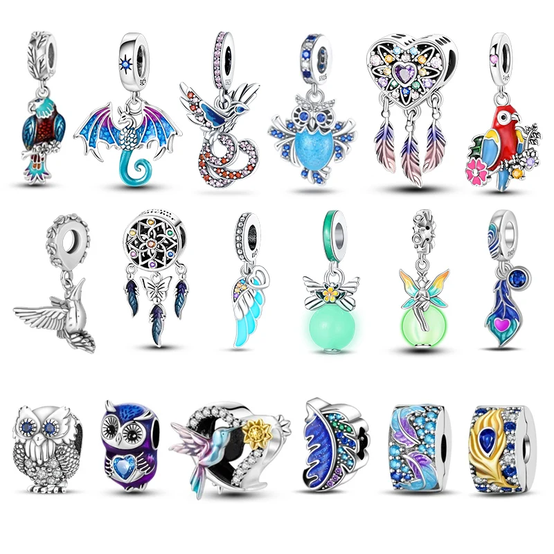 New Dove Hummingbird Magpie Owl Birds Charms Beads For Pandora Original 925 Silve Bracelets Bangle Diy Women Making Jewelry Gift