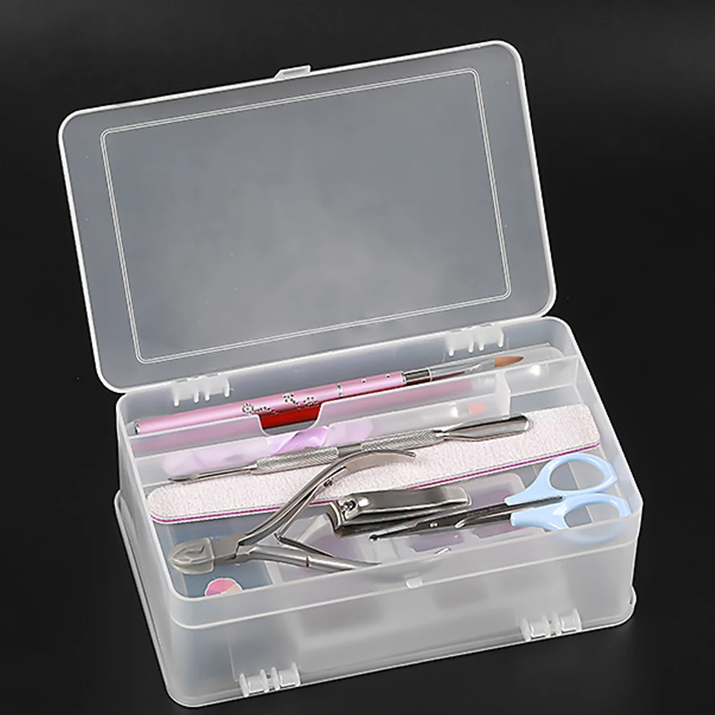 

Double Layer Transparent Nail Tools Storage Box With Divider Plastic Desktop Organizer Case For Nail Polish Brushes Clippers