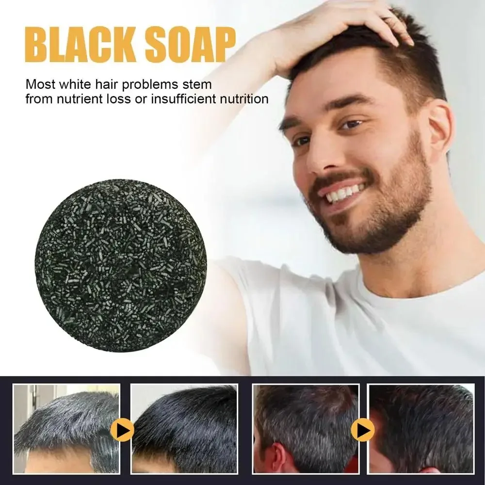Polygonum Multiflorum Black Hair Soap Darkening Shampoo Bar Repair Gray White Color Dye Face Hair Body Shampoo For Man Women image 2