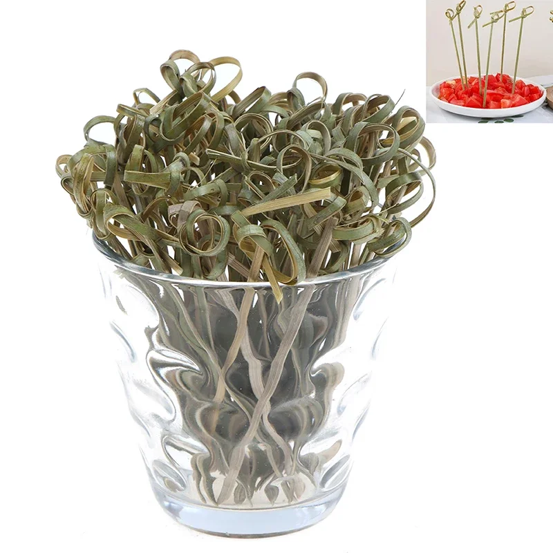 100Pcs Disposable Bamboo Tie Knotted Skewers Twisted Ends Cocktail Food Fruit Picks Fork Sticks Buffet Cupcake Topper
