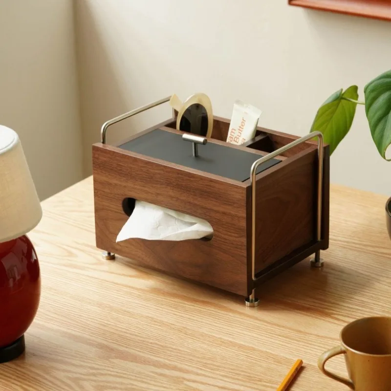 Walnut Colored Solid Wood Tissue Case Storage Rectangular Tissue Box Kitchen Organizers Handkerchief Box Bedroom Napkin Case