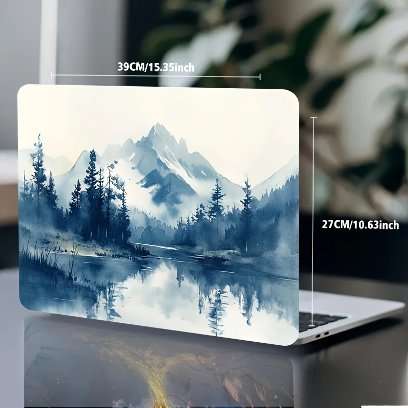 

1 notebook light beige sticker - blue and white watercolor mountain forest and lake design, scratch-resistant PVC protective