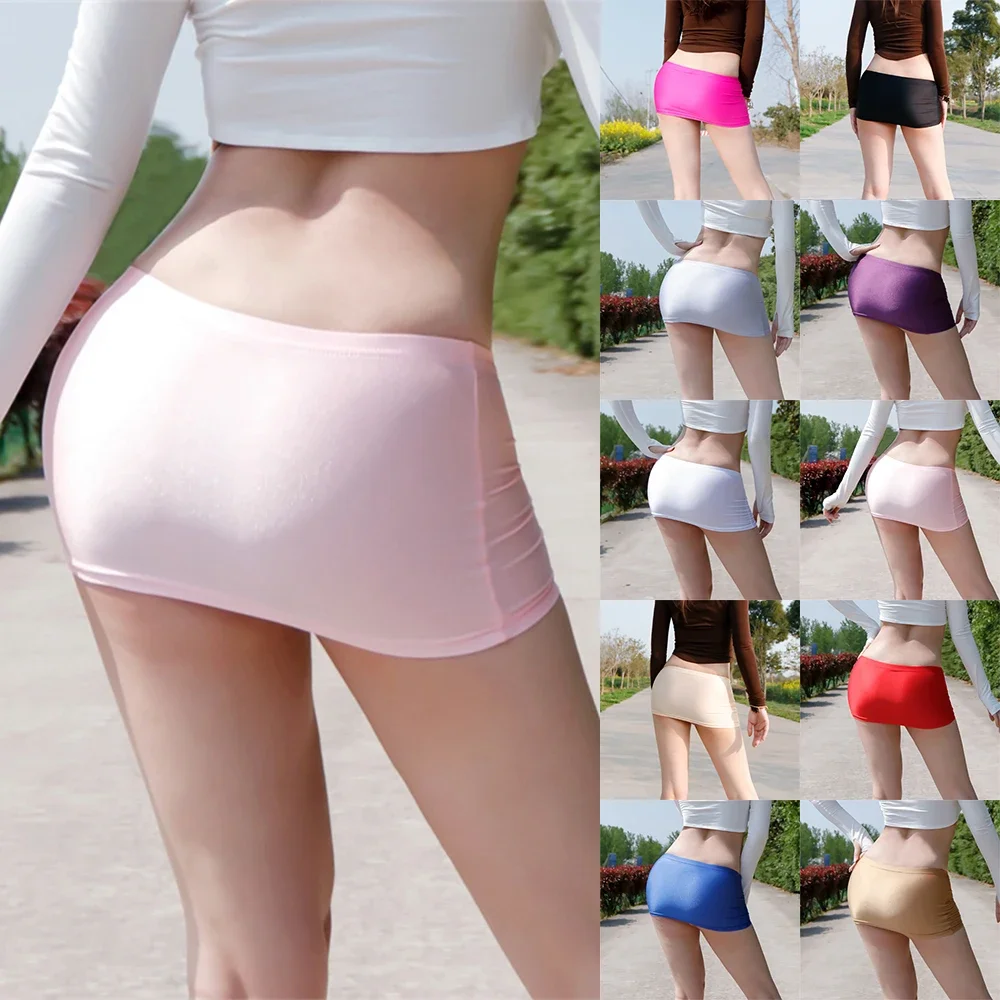 Dames Sexy Glanzende Glanzende Rokken Slanke Bodycon Rok Lingerie Clubkleding