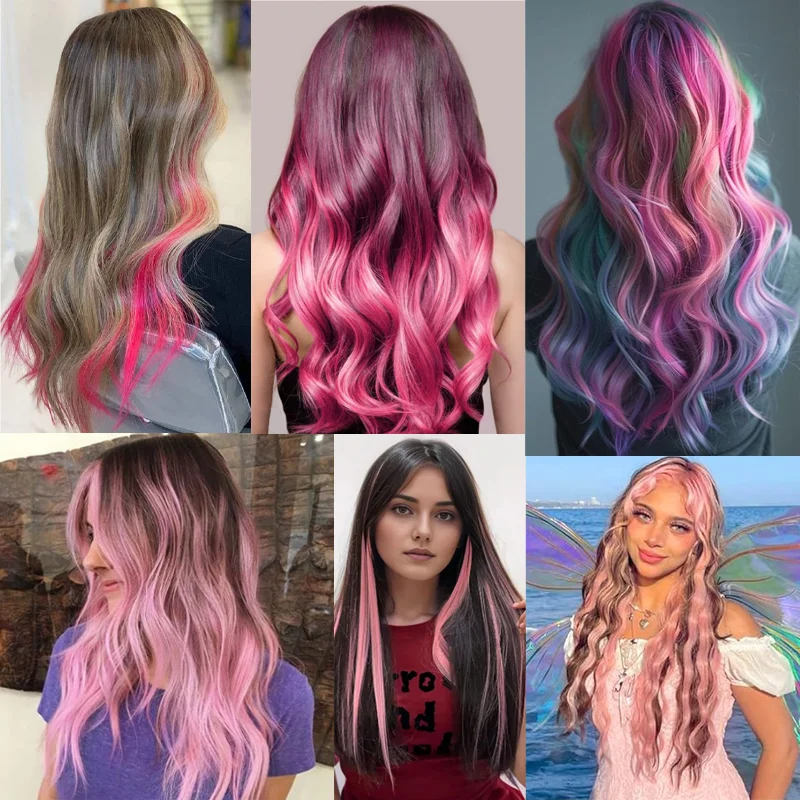 5 шт. синтетические розовые волосы для наращивания, 22 дюйма, прямые цветные волосы, красочная заколка, вечерние, для детей и женщин, подарок