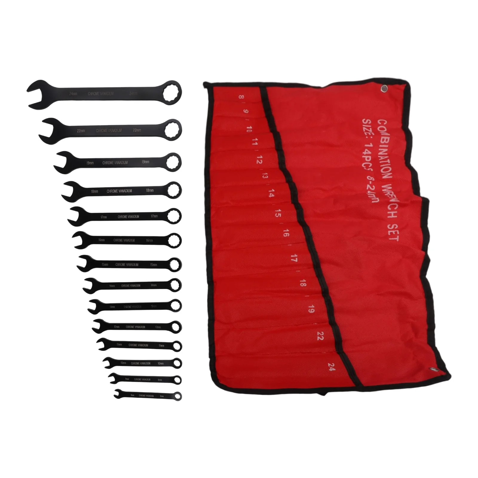 High Performance 14 Piece Metric Wrench Set 12 Point Spanner Tools for Home and For Garage Repairs 8mm to 24mm Sizes