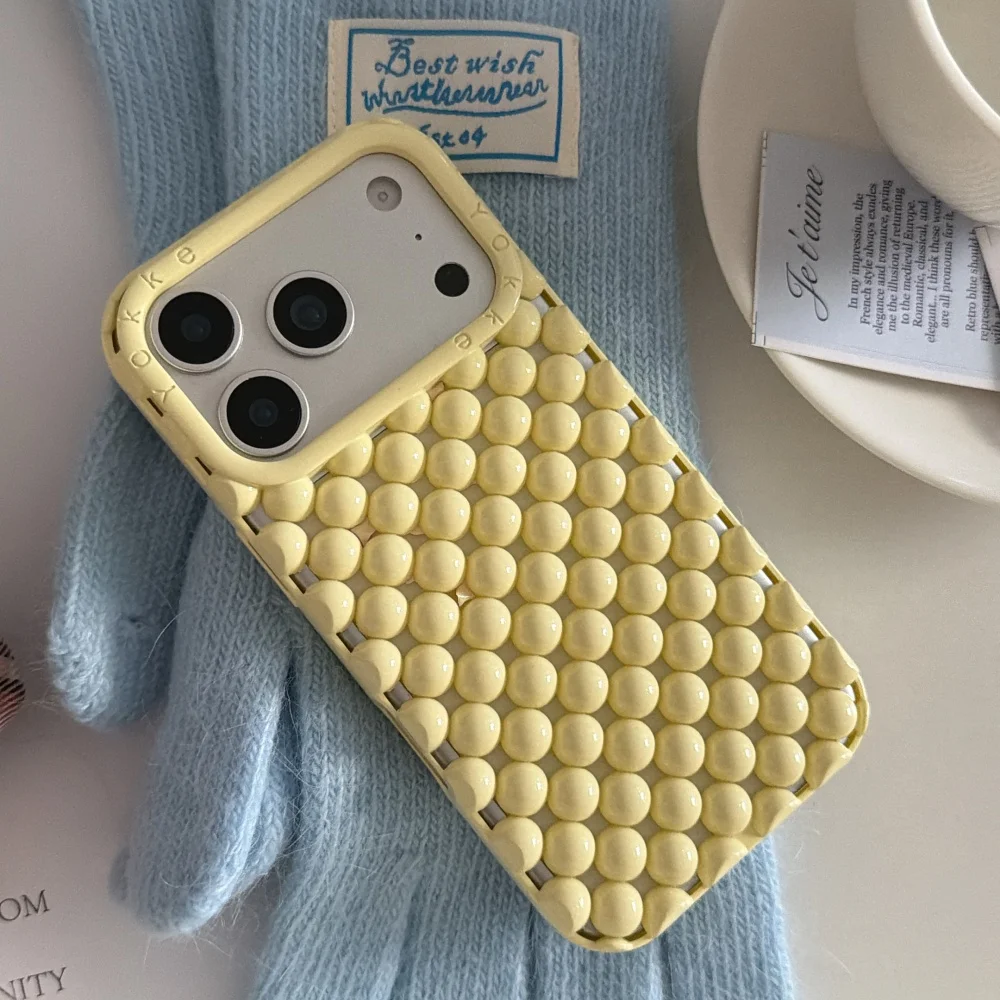 Creative Advanced Stereoscopic Hollow Out Pearl Round Bead Shock Proof Phone Case for iPhone 17 Pro 16 15 14 13 Pro Max Cover
