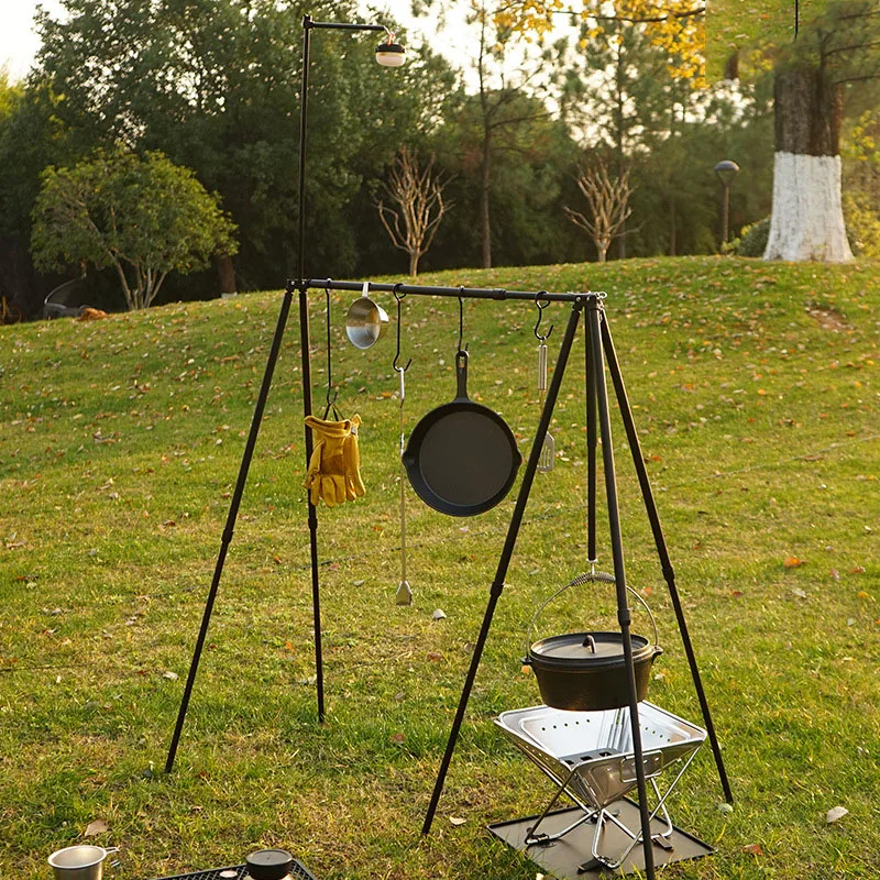 

Outdoor camping barbecue fire rack rack folding tripod bracket camping multi-functional clothes drying rack light rack hanger