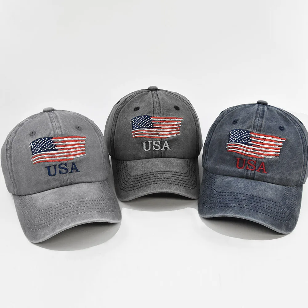 Vintage USA Flag Embroidered Baseball Cap - Bold Lettering, Distressed Wash, Sun Protection - Trendy Dad Hat for Outdoor