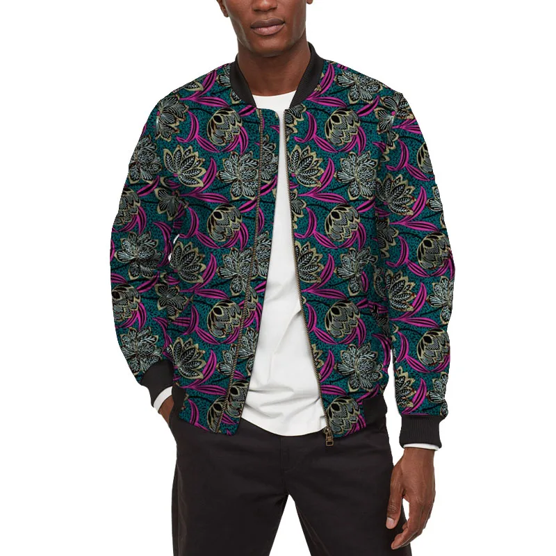 customized African Design Men\'s Bomber Jacket Colorful Print Wax Male Casual Short Baseball Coat