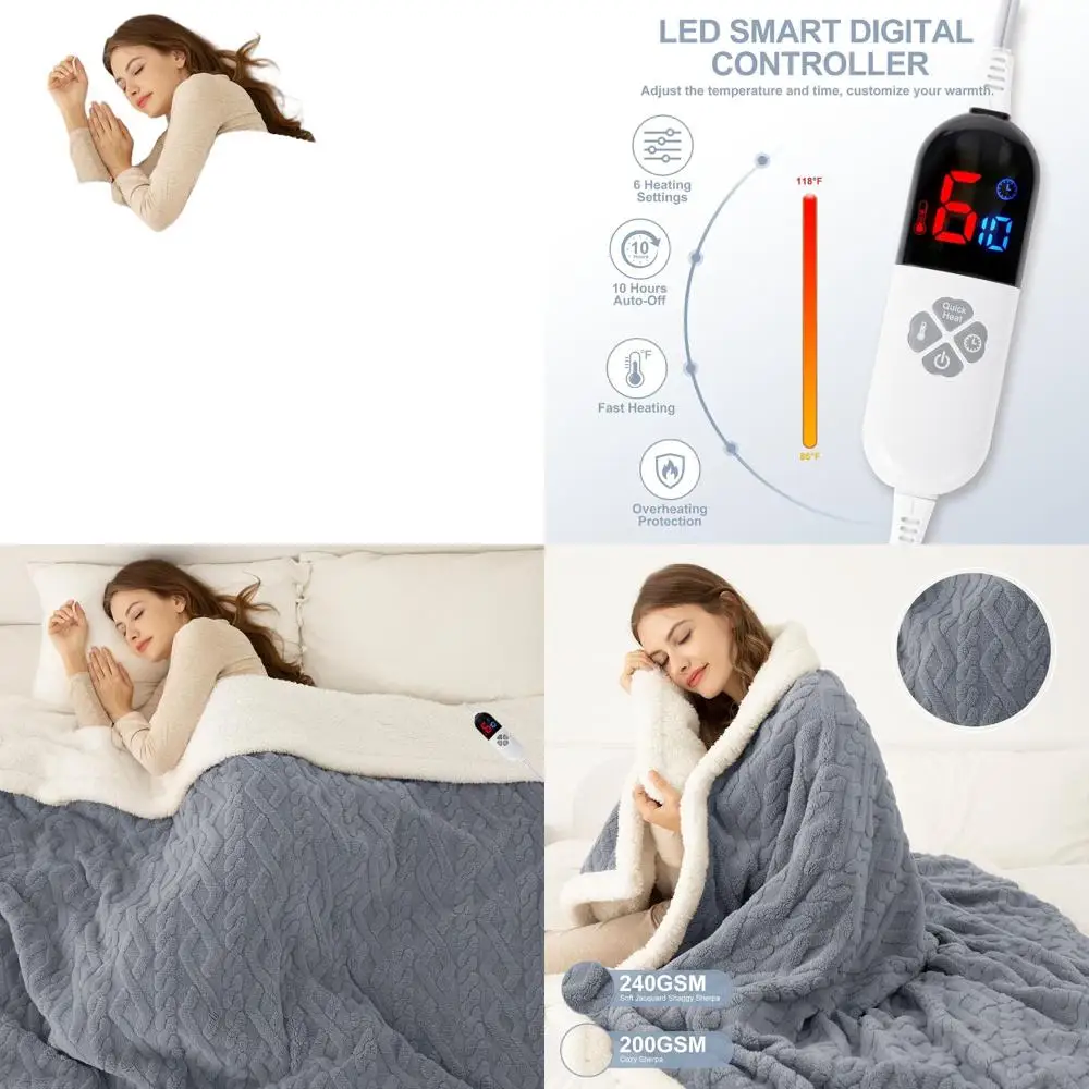 

Full Size 72x84 Blue Sherpa Electric Blanket - 6 Heat Levels, 10-Hour Timer, Overheating Protection