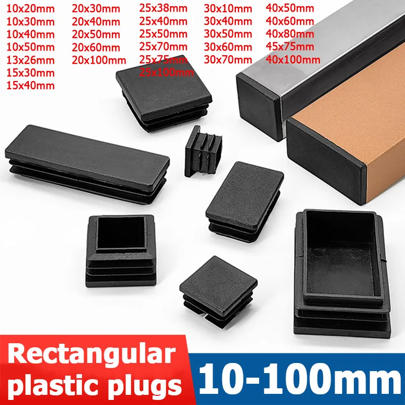 1/4/10/50pcs Black Rectangular Plugs Pipe Tube Cap Plastic Tubing End Cap Insert Blanking Stopper 10 13 15 20 25 30 35 40-100mm