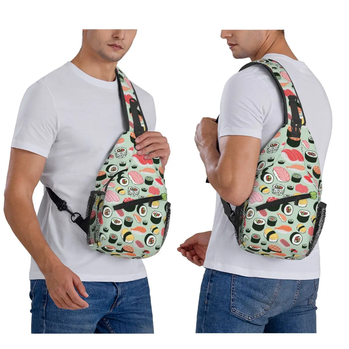 Cartoon Rice Nori Sushi Oni Onigiri Ball Pattern Chest Bag Men Sling Crossbody Backpack Chest Bag Travel Daypack Shoulder Bag