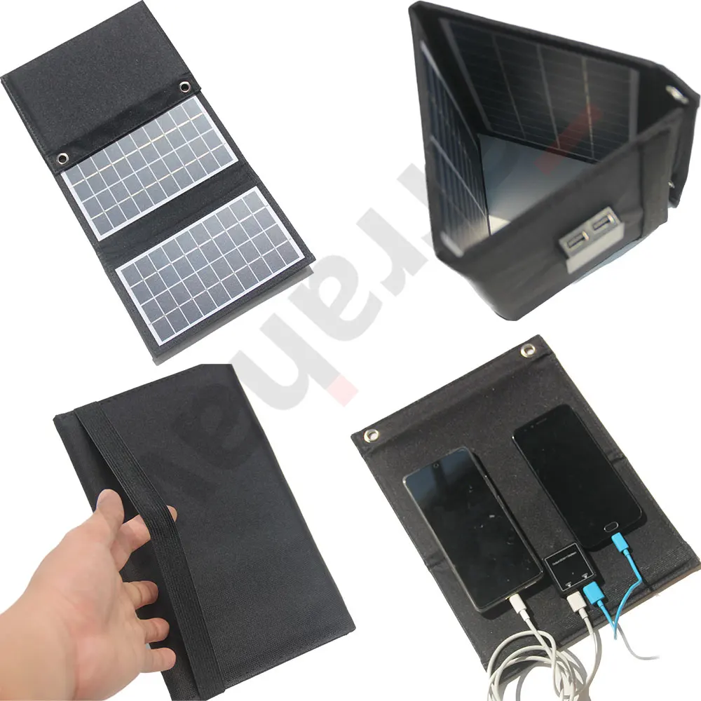 Imagem -03 - Bloco de Dobramento do Painel Solar Banco de Energia Solar Portátil Placa pv para Energia Móvel ao ar Livre 2usb 5v 14w 21w 28w